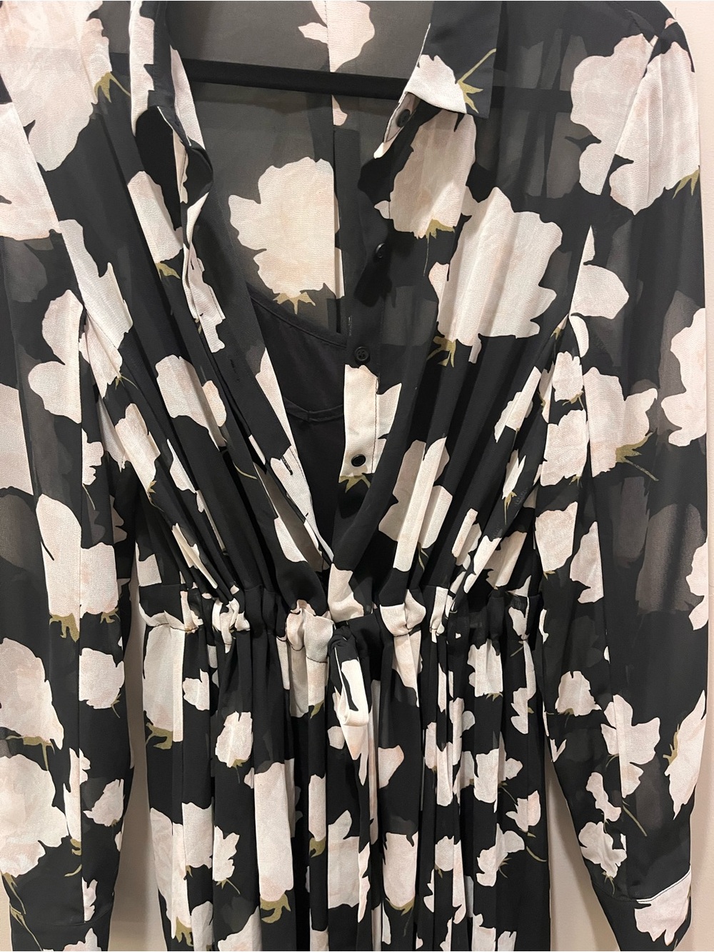 AllSaints Black Floral High-Low Shirt Dress with White Print - Picture 5 of 9